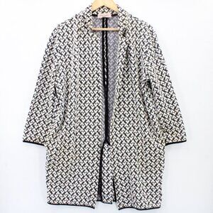 Philosophy Cardigan Womens White & Black Open Front Hearts Jacquard SIze Large L